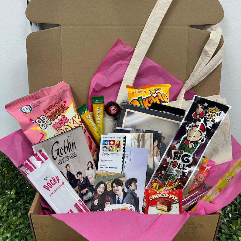 Korean Snack & K-Drama Gift Box: Goblin Theme, Pocky, Choco Pie, Maxim Coffee & More – Perfect Gift for K-Drama Lovers!
